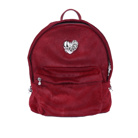 CHROME HEARTS RED MINI PONYHAIR HEART BACKPACK