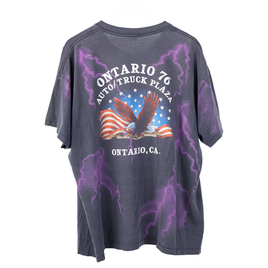 AMERICAN THUNDER PURPLE MOTORCYCLE GIRL FADED VINTAGE T-SHIRT