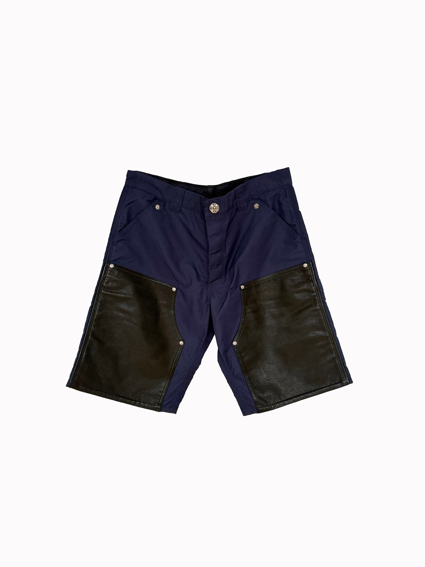 Chrome hearts Leather double knee shorts sz 34 yellow patch
