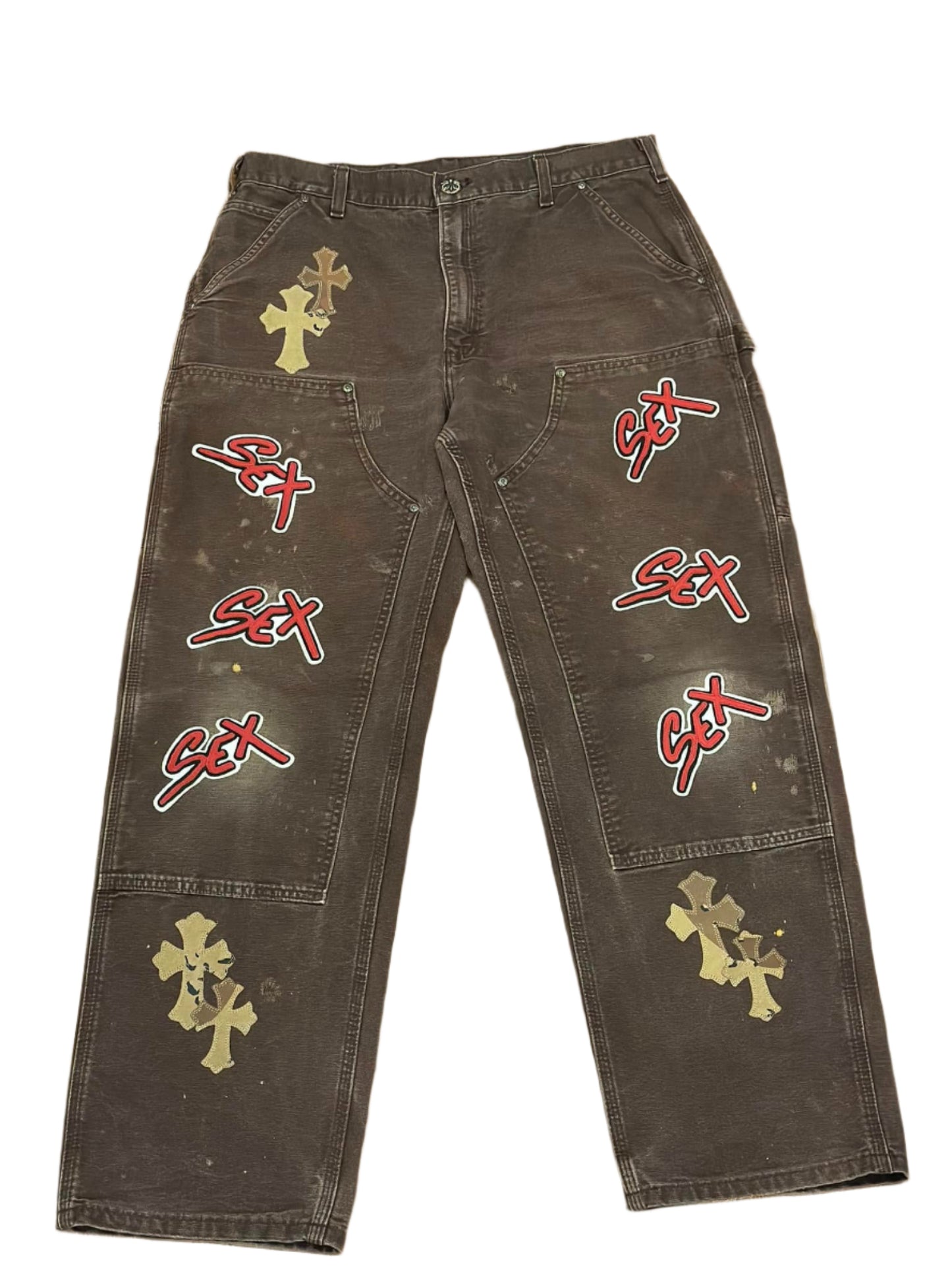 CHROME HEARTS SEX RECORDS BROWN DOUBLE KNEE PANTS SIZE 34