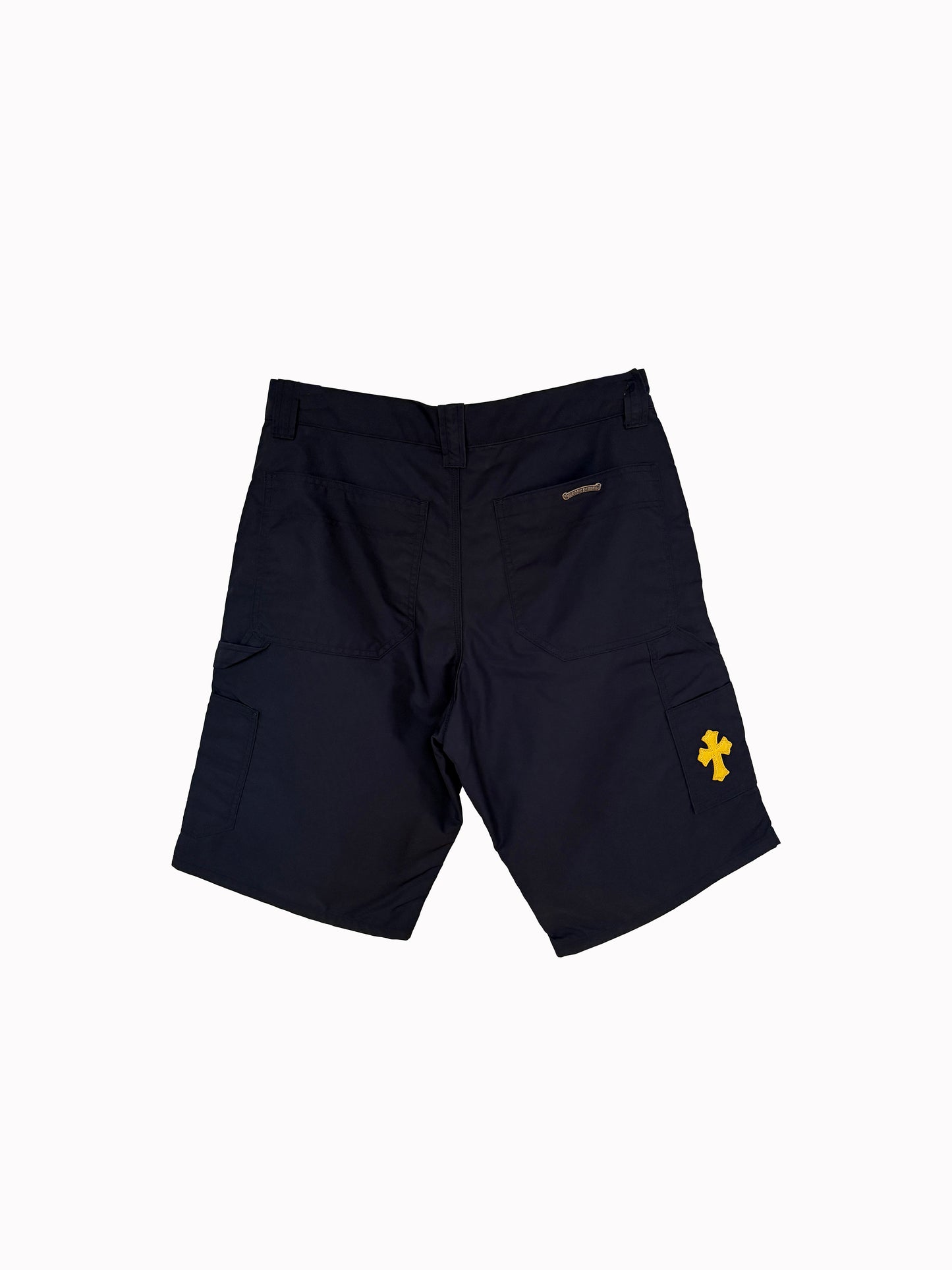 Chrome hearts Leather double knee shorts sz 34 yellow patch