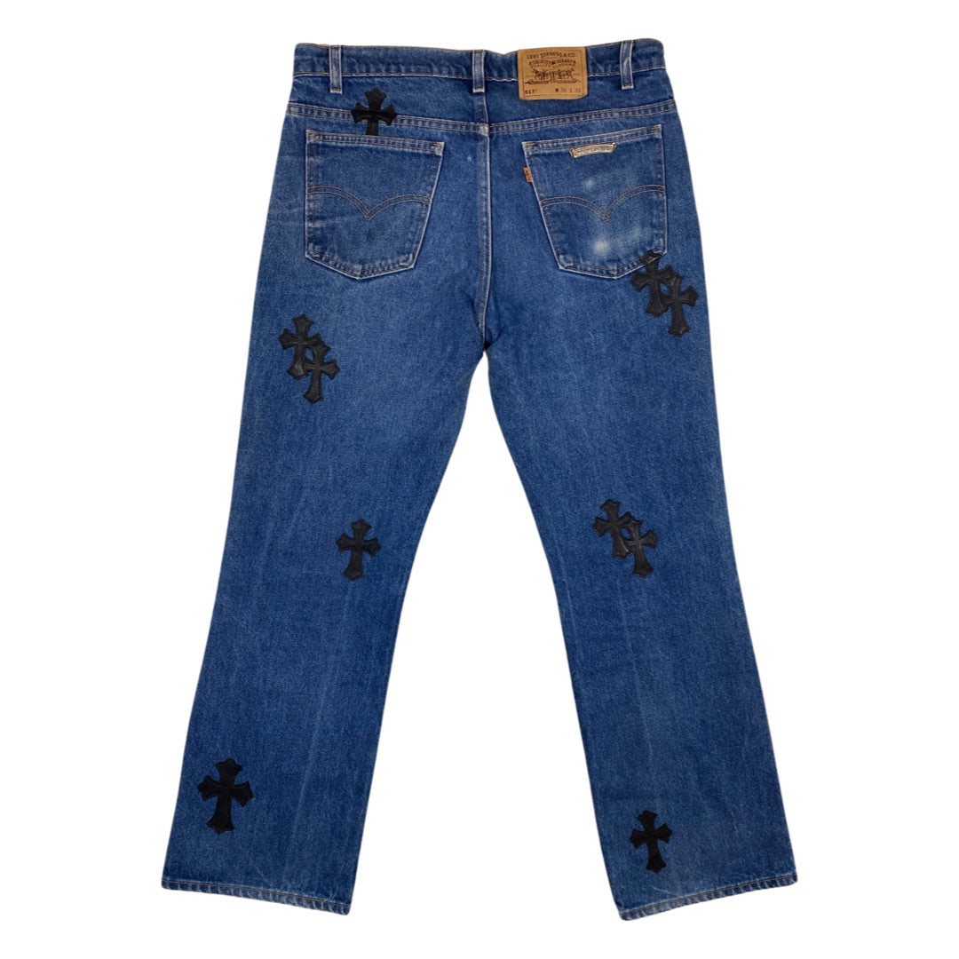 Chrome Hearts Denim Jeans with Black Patches