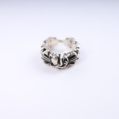 DOUBLE FLORAL CROSS HEART RING