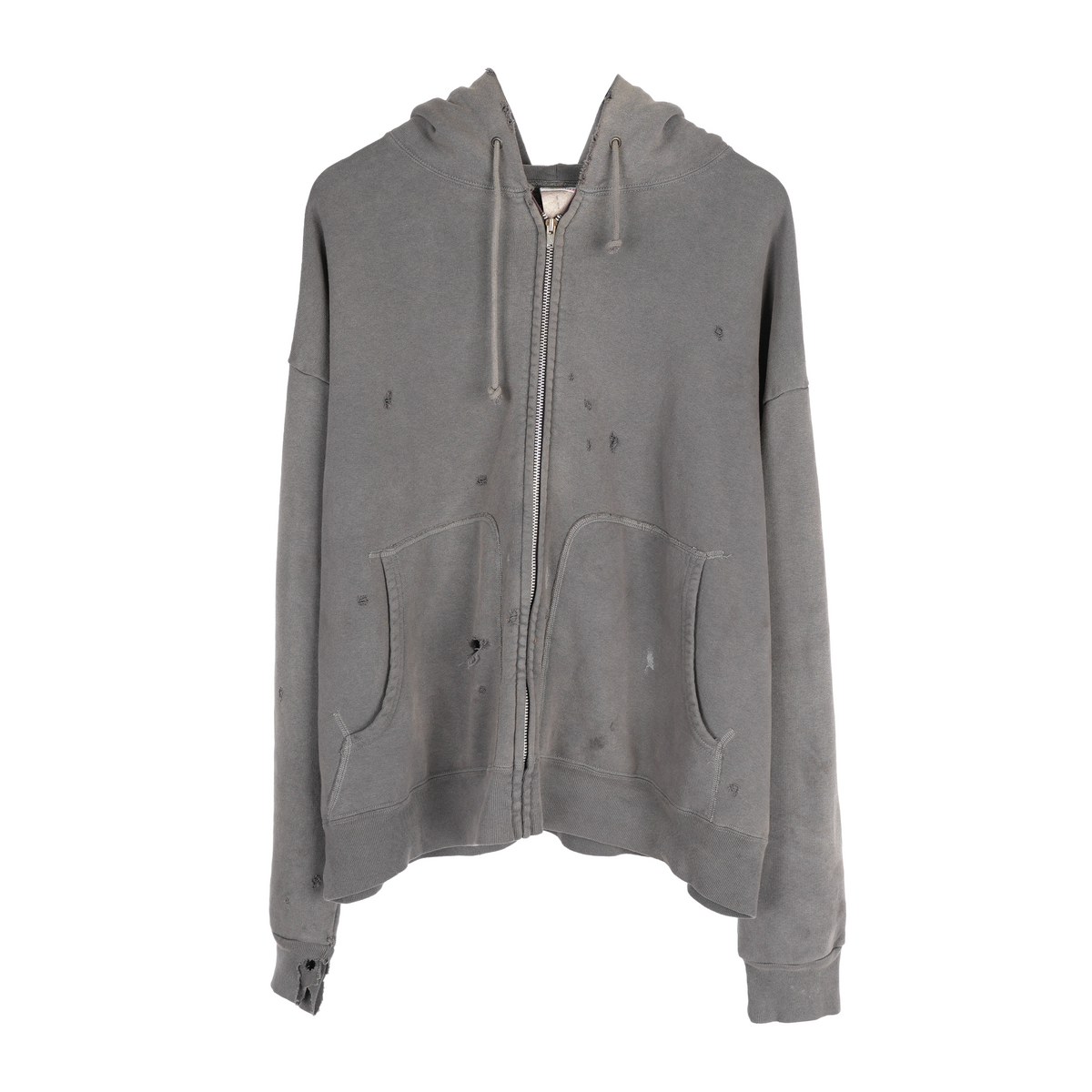 SAINT MICHAEL THRASHED GREY ZIP UP HOODIE