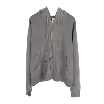 SAINT MICHAEL THRASHED GREY ZIP UP HOODIE