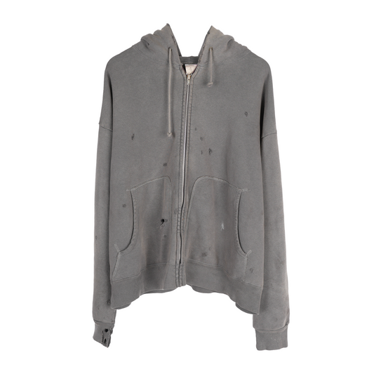 SAINT MICHAEL THRASHED GREY ZIP UP HOODIE
