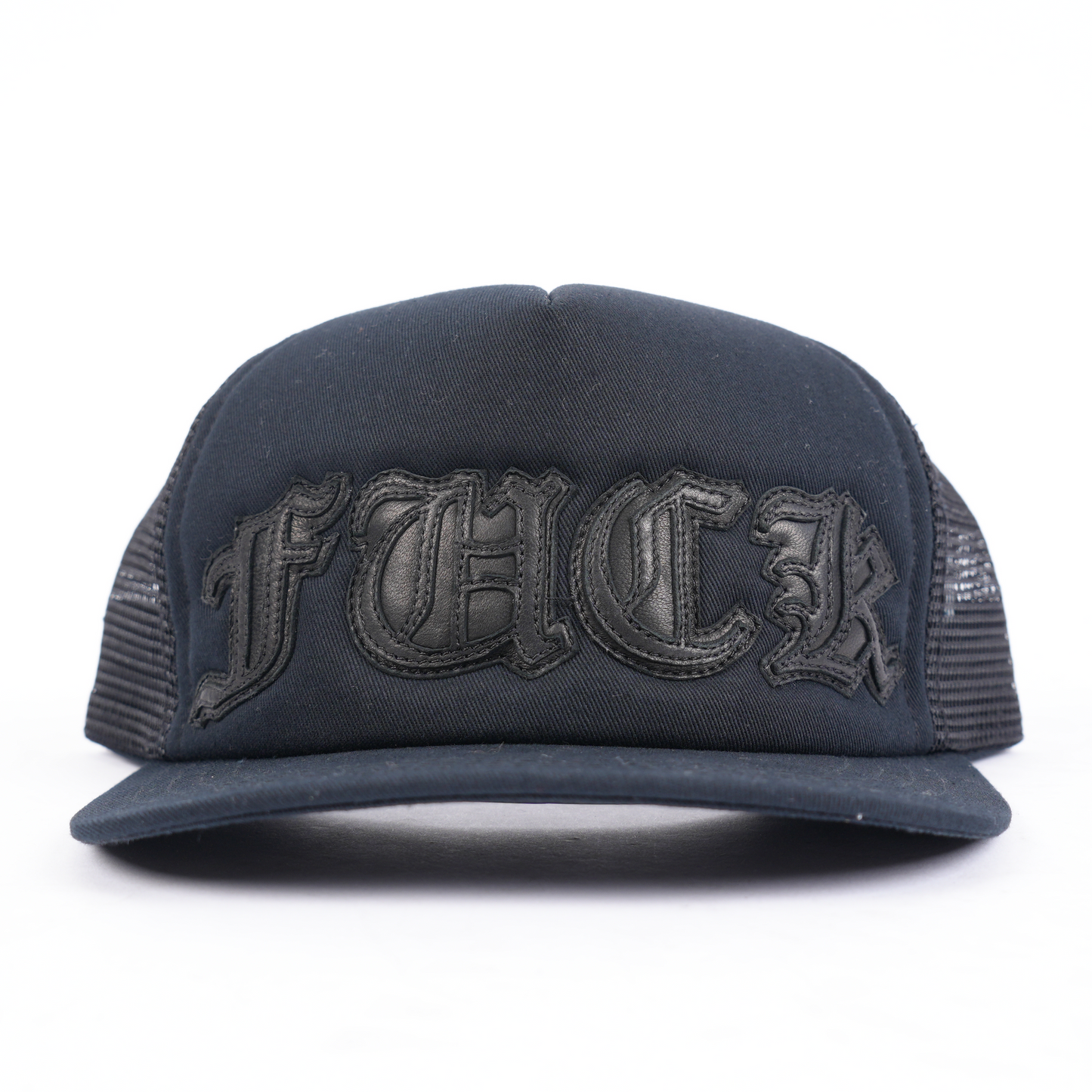 CHROME HEARTS BLACK FUCK LAMB LEATHER PATCH HAT