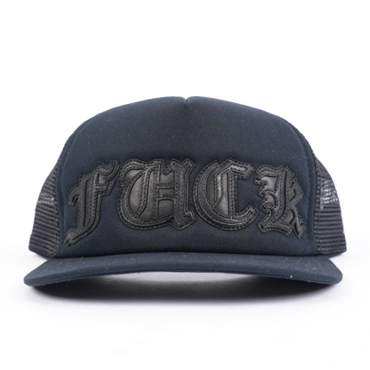 CHROME HEARTS BLACK FUCK LAMB LEATHER PATCH HAT