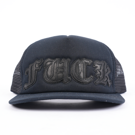 CHROME HEARTS BLACK FUCK LAMB LEATHER PATCH HAT