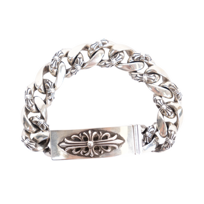 Chrome Hearts Silver ID Cross FANCY LINK CUBAN BRACELET
