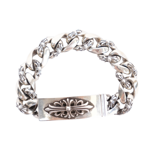 Chrome Hearts Silver ID Cross FANCY LINK CUBAN BRACELET