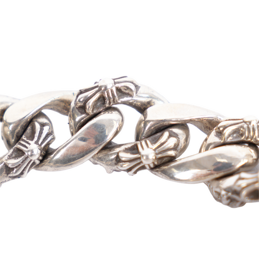 Chrome Hearts Silver ID Cross FANCY LINK CUBAN BRACELET