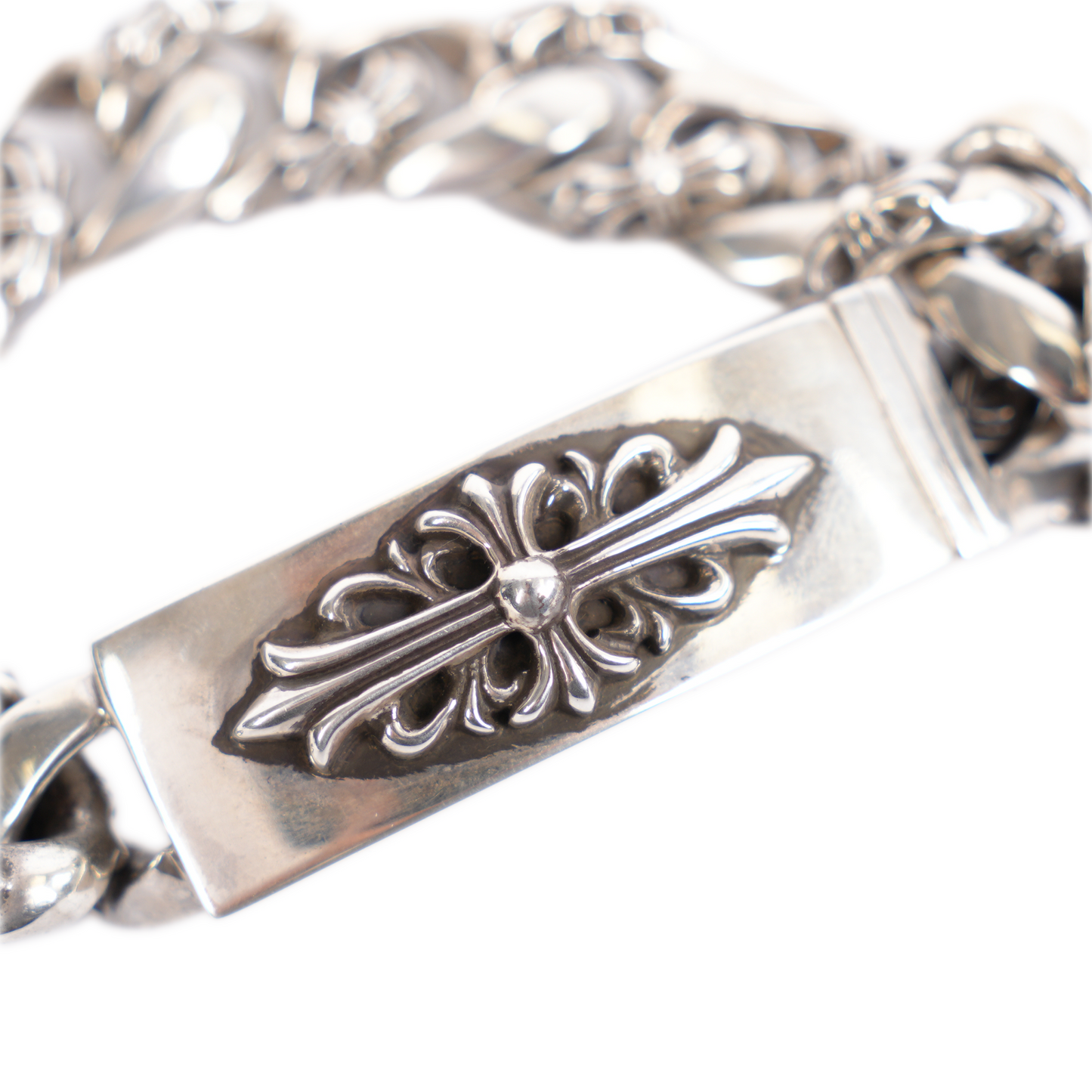 Chrome Hearts Silver ID Cross FANCY LINK CUBAN BRACELET