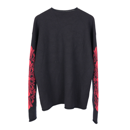 CHROME HEARTS RED PATENT PATCH FLORAL CASHMERE SWEATER