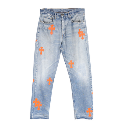 CHROME HEARTS FLOODED ORANGE PATCH LIGHT WASH LEVIS DENIM
