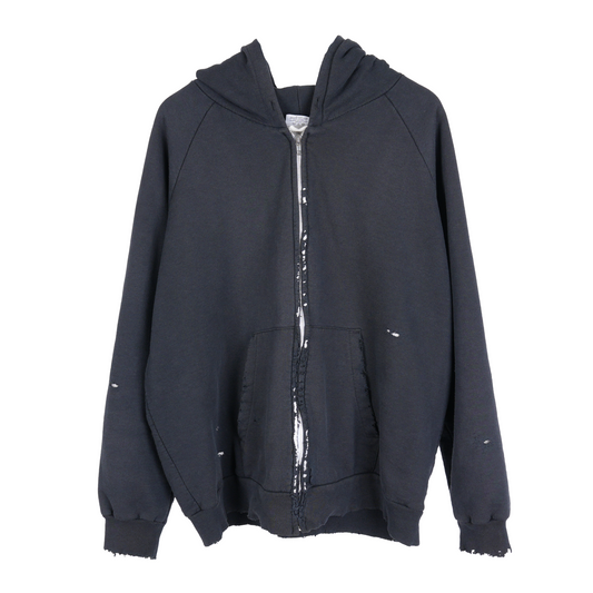 VINTAGE THRASHED BLANK THERMAL LINED ZIP UP HOODIE