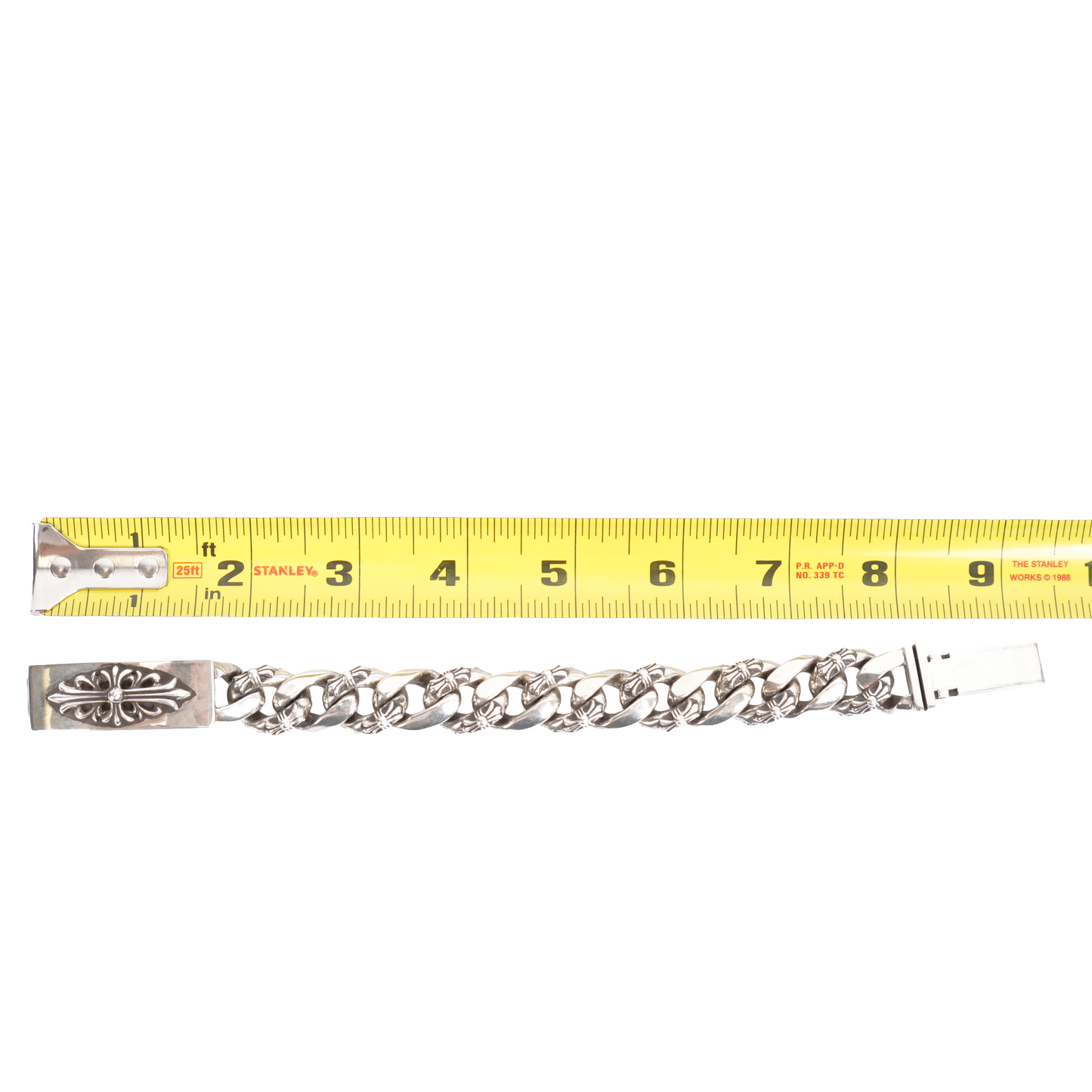 Chrome Hearts Silver ID Cross FANCY LINK CUBAN BRACELET