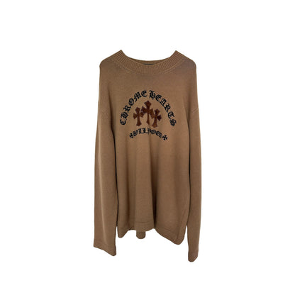 CHROME HEARTS TRIPLE SUEDE CROSS BROWN CASHMERE SWEATER