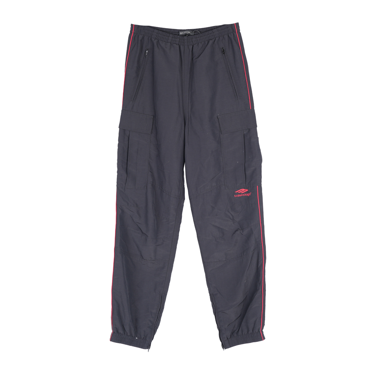 BALENCIAGA RED LINED NYLON CARGO TRACK PANTS