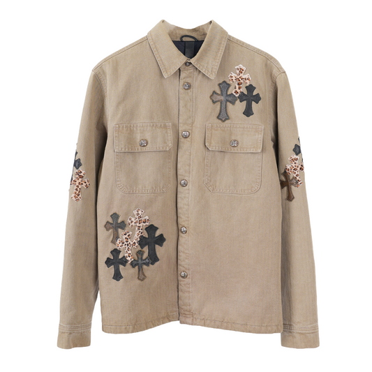 1/1 CHROME HEARTS KHAKI WORK JACKET CROSS PATCH WITH HORSESHOE