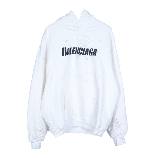 BALENCIAGA WHITE DESTROYED HOODIE