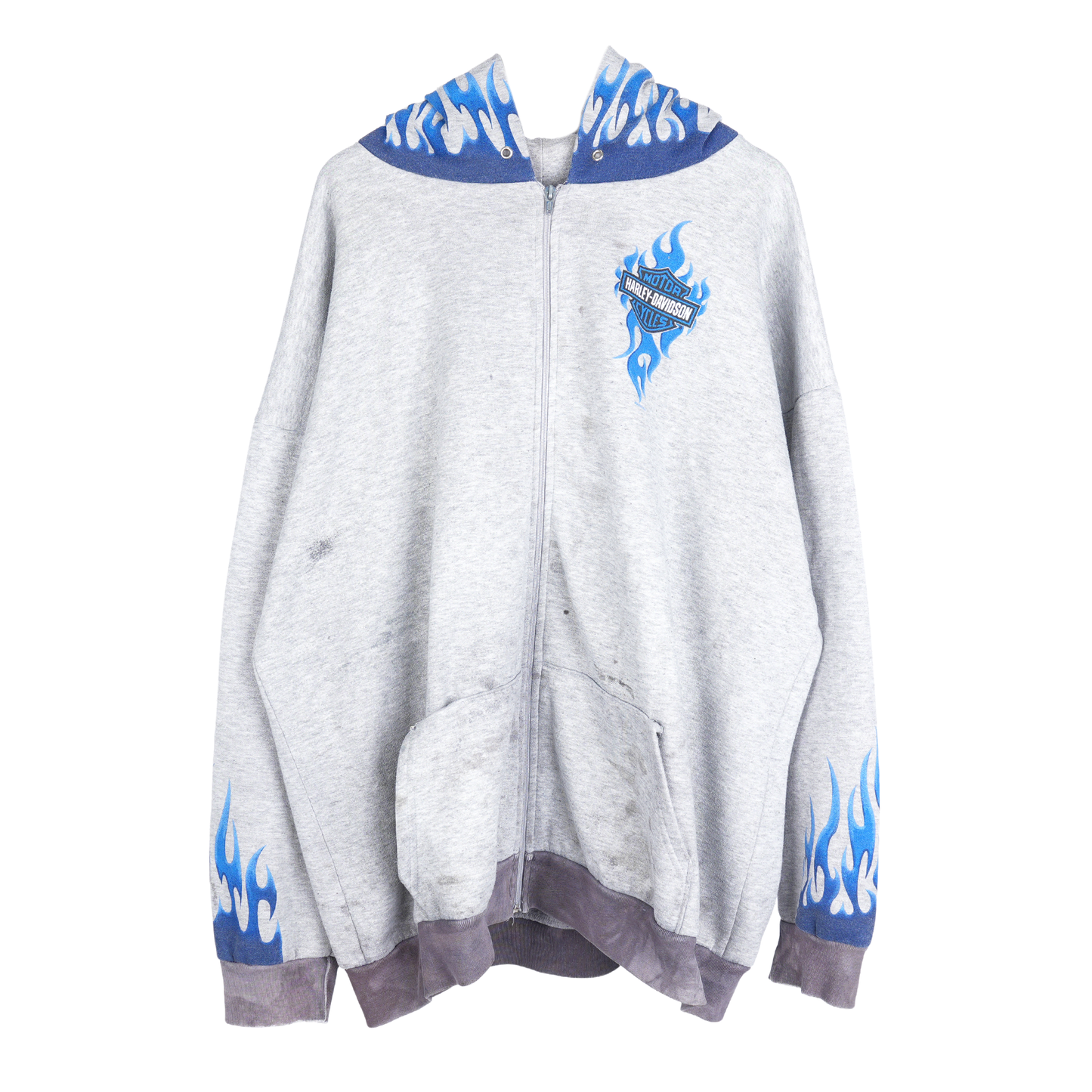 VINTAGE THRASHED HARLEY DAVIDSON BLUE FLAME HOODIE