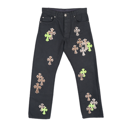 CHROME HEARTS GREEN CHEETAH PATCH DENIM