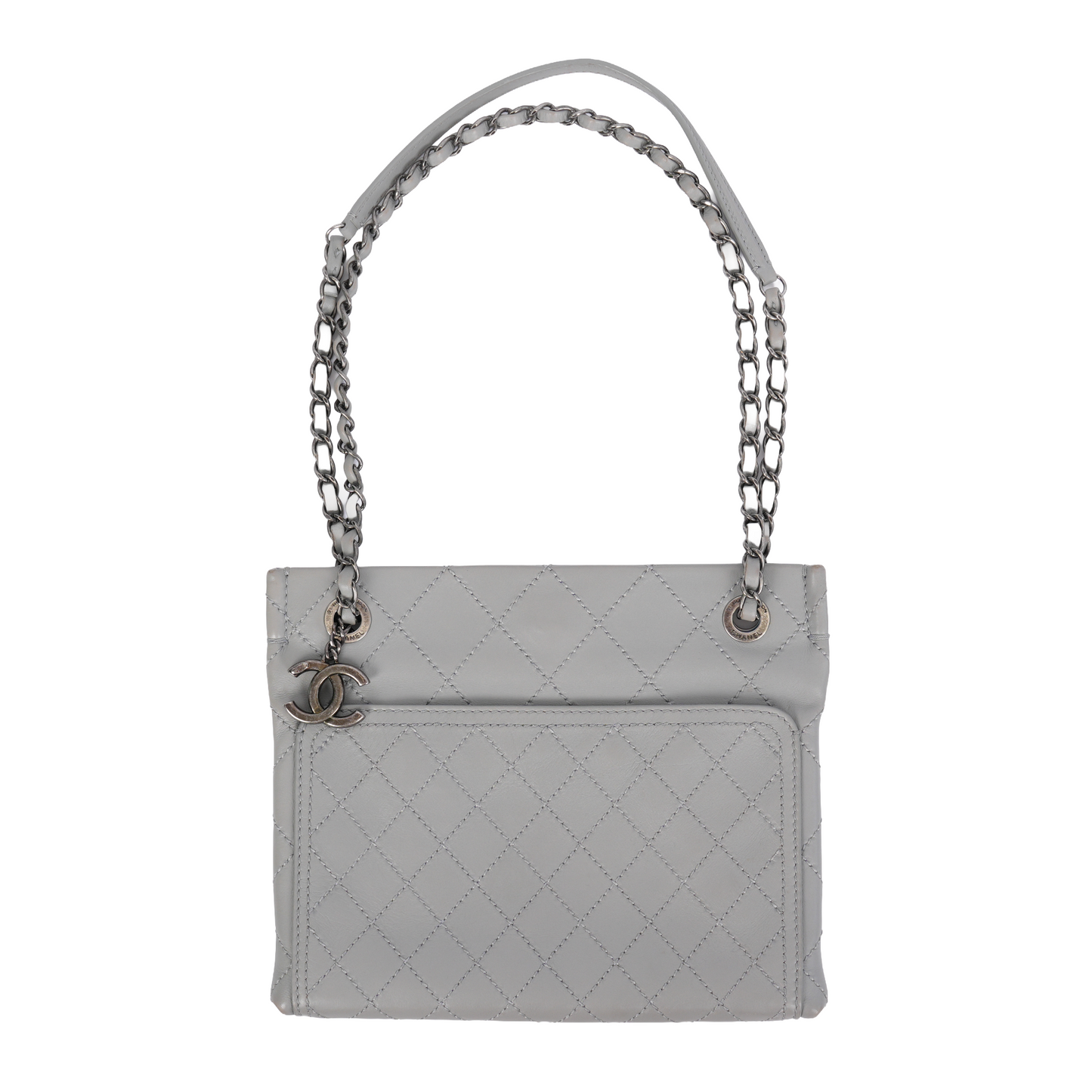 CHANEL GREY QUILTED SIDE PURSE