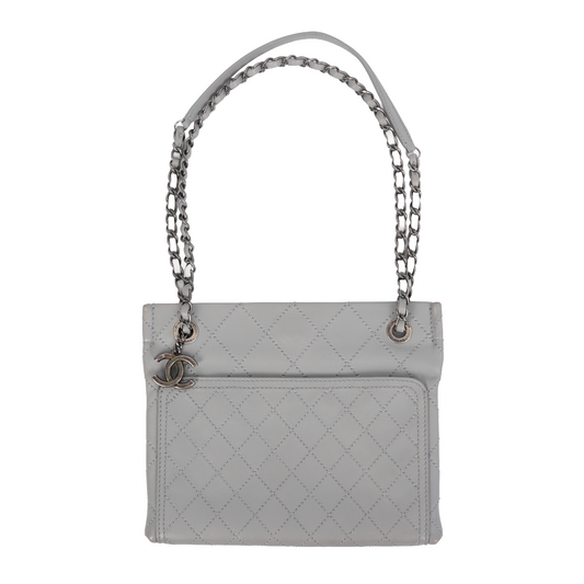CHANEL GREY QUILTED SIDE PURSE