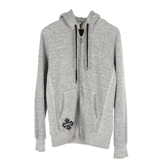 CHROME HEARTS GREY LEATHER HORSESHOE PATCH DAGGER ZIP UP