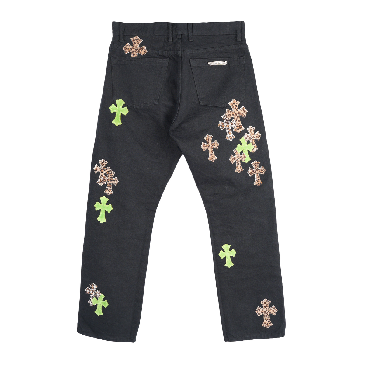 CHROME HEARTS GREEN CHEETAH PATCH DENIM