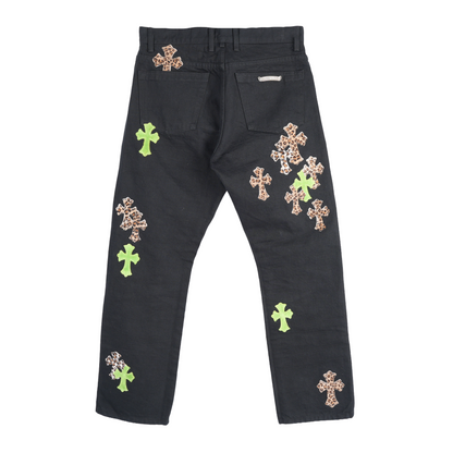 CHROME HEARTS GREEN CHEETAH PATCH DENIM