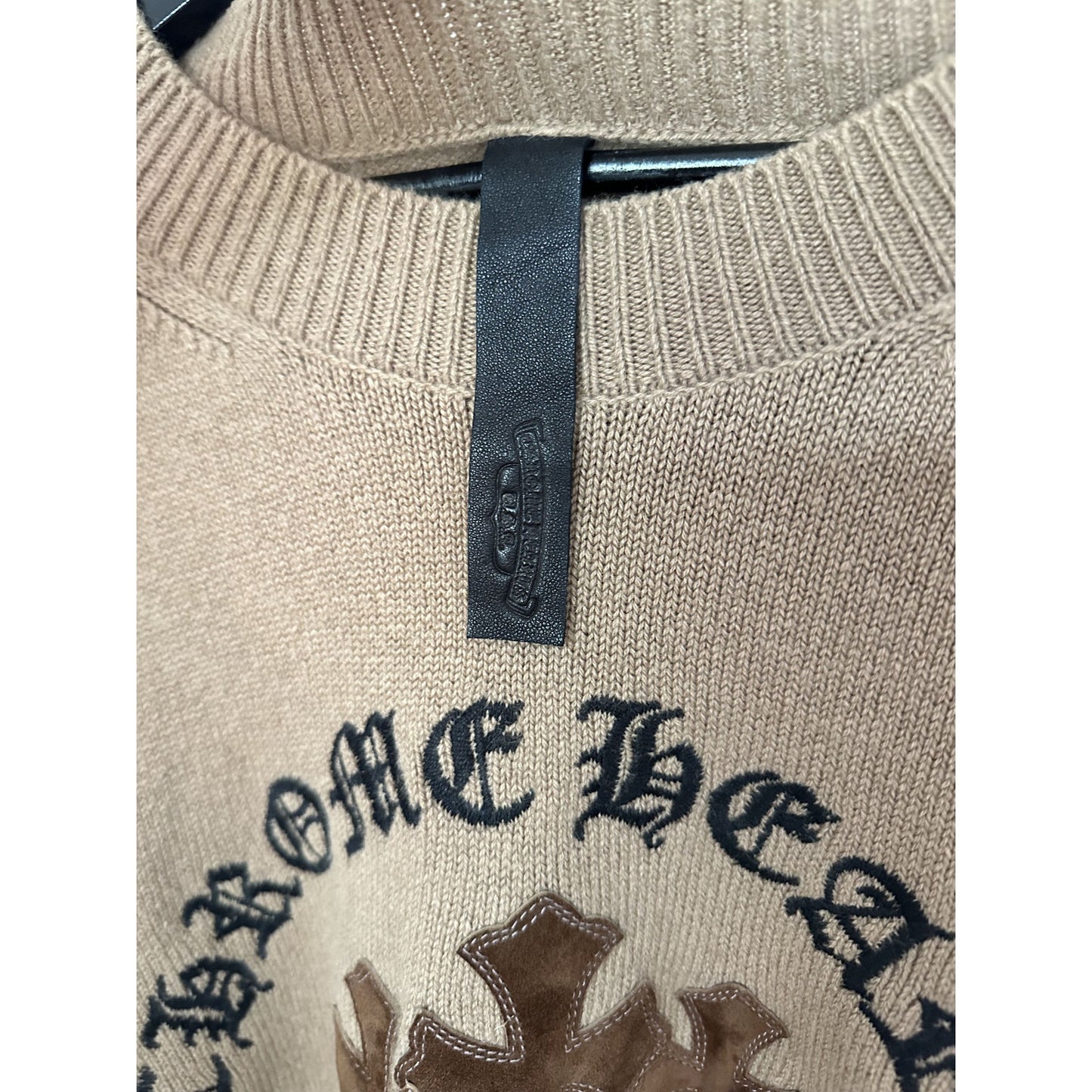 CHROME HEARTS TRIPLE SUEDE CROSS BROWN CASHMERE SWEATER