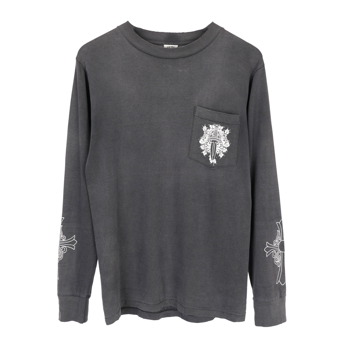 CHROME HEARTS FADED VINTAGE DAGGER POCKET CROSS LONG SLEEVE TEE