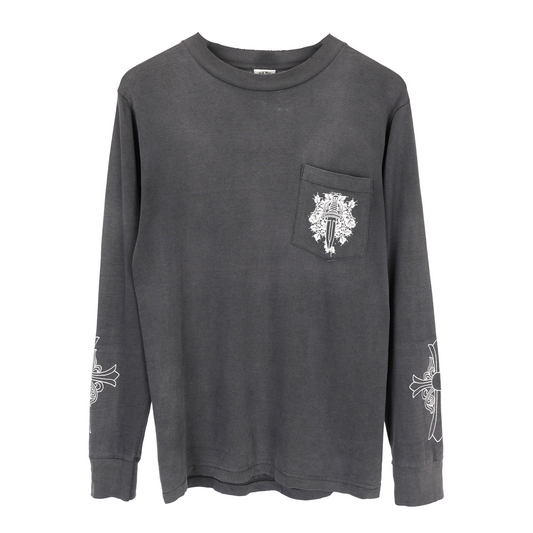 CHROME HEARTS FADED VINTAGE DAGGER POCKET CROSS LONG SLEEVE TEE