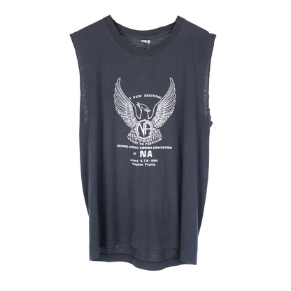 VINTAGE 1984 FLIGHT TO FREEDOM NA NARCOTICS ANONYMOUS CUT OFF T SHIRT