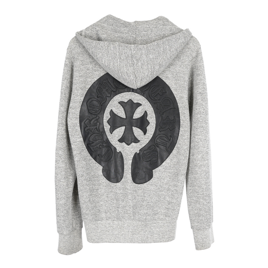 CHROME HEARTS GREY LEATHER HORSESHOE PATCH DAGGER ZIP UP