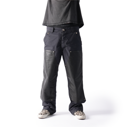 CHROME HEARTS BLACK NYLON LEATHER CARPENTER PANTS