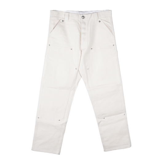 CHROME HEARTS WHITE RHODIUM PLATED DOUBLE KNEE CARPENTER PANTS