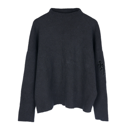 CHROME HEARTS PONY HAIR BLACK MOCKNECK PATCH SWEATER