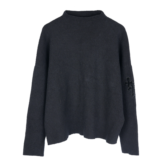 CHROME HEARTS PONY HAIR BLACK MOCKNECK PATCH SWEATER