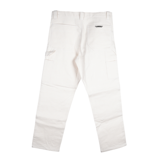 CHROME HEARTS WHITE RHODIUM PLATED DOUBLE KNEE CARPENTER PANTS