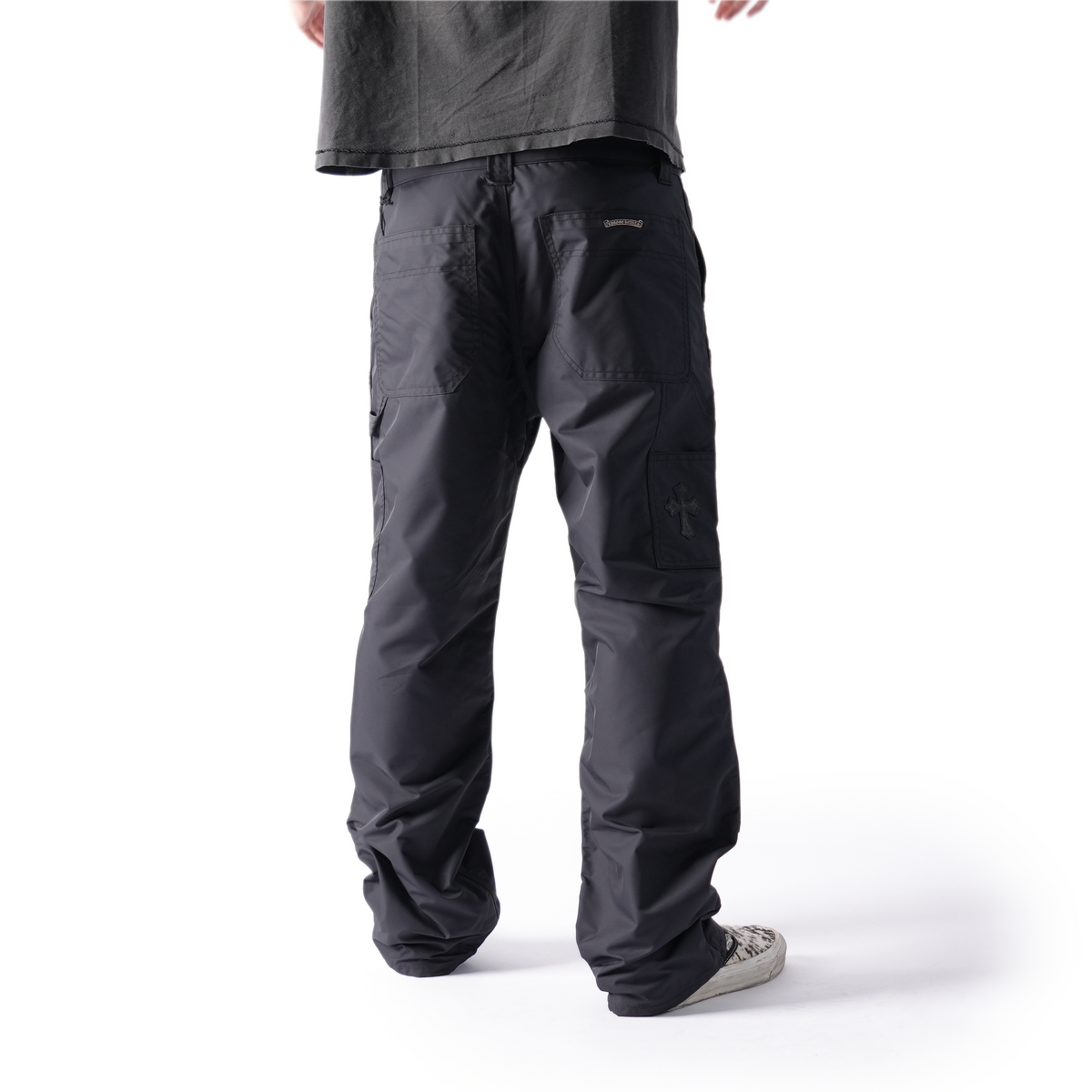 CHROME HEARTS BLACK NYLON LEATHER CARPENTER PANTS