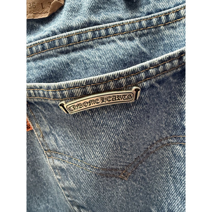 CHROME HEARTS LIGHT WASH LEVI'S CROSS PATCH DENIM SIZE 34 HEMMED