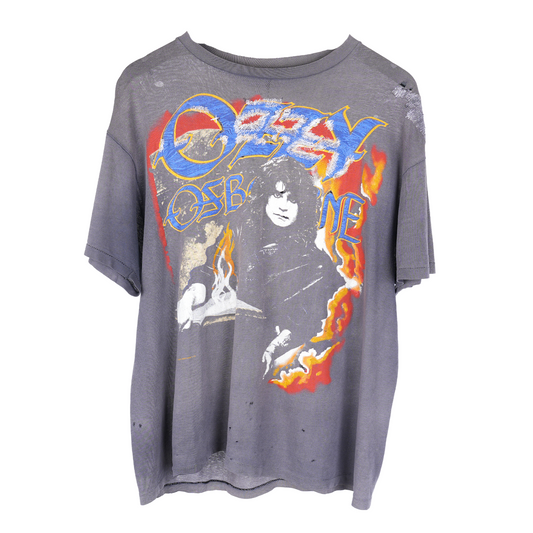 VINTAGE 1980S OZZY OSBOURNE OZZY IS... CHECKLIST THRASHED FADED REPAIRED BAND T-SHIRT