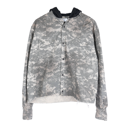 ALEXANDER DIGENOVA CROPPED CAMO HOODED BUTTON UP SHIRT