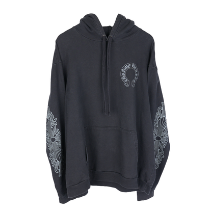 CHROME HEARTS FNF GREY LOGO FLEUR SLEEVE HOODIE
