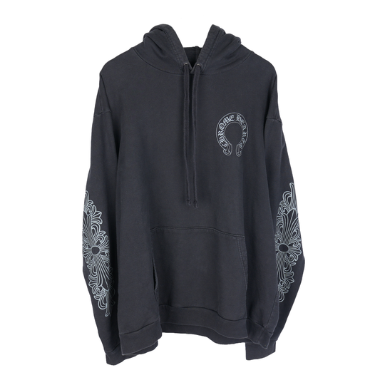 CHROME HEARTS FNF GREY LOGO FLEUR SLEEVE HOODIE