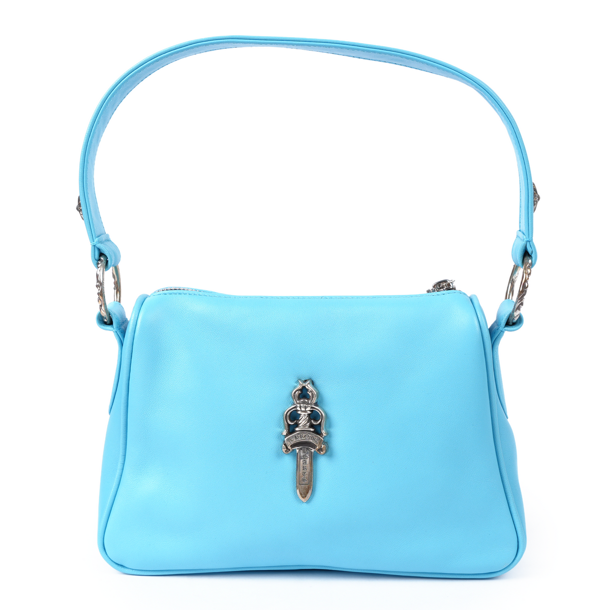 CHROME HEARTS SILVER DAGGER EMBELLISHED BLUE CHICKEN NUGGET PURSE