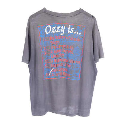 VINTAGE 1980S OZZY OSBOURNE OZZY IS... CHECKLIST THRASHED FADED REPAIRED BAND T-SHIRT